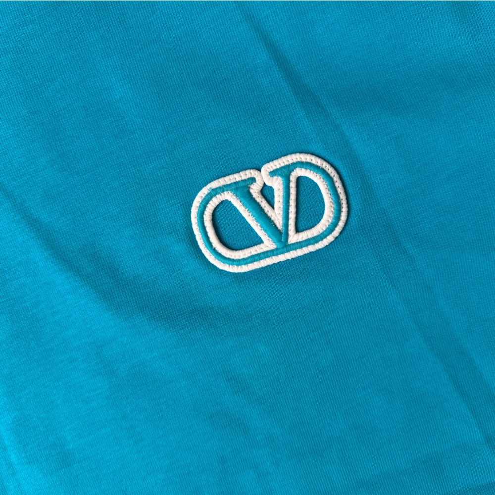 Valentino VLogo Embroidered T-Shirt Blue Size Medium NWT Designer Luxury Tee - Picture 3 of 5